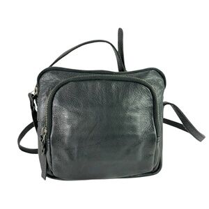 Genuine R.P.S Rock Paper Scissors Black Pebbled Leather Front Zip Crossbody Bag